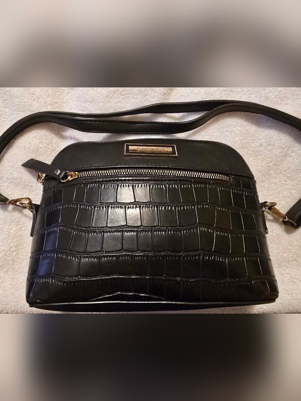 Carven Paris Leather Crossbody Purse, Black Croc, Great Condition